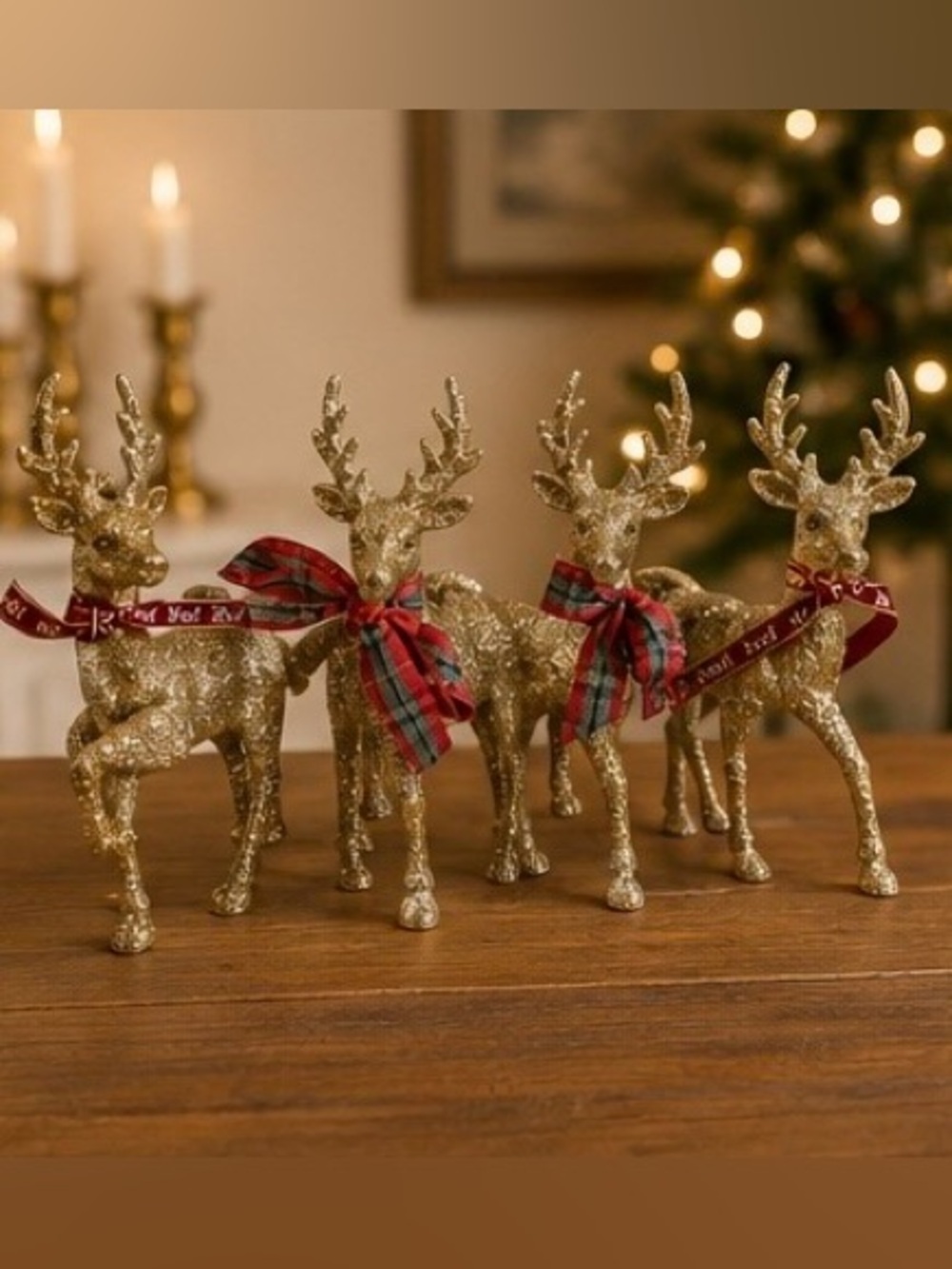 Christmas Decor Reindeer set of 4 gold glitter